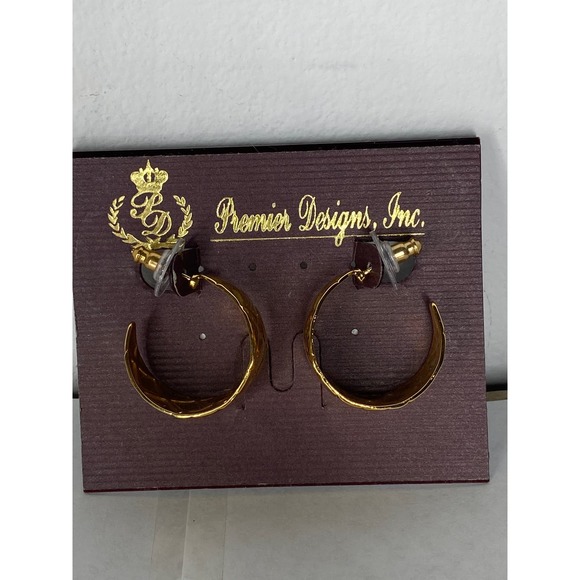 Premier Designs Maltese Goldtone Textured Alloy Open Hoop Earrings NWT Party - Picture 5 of 5